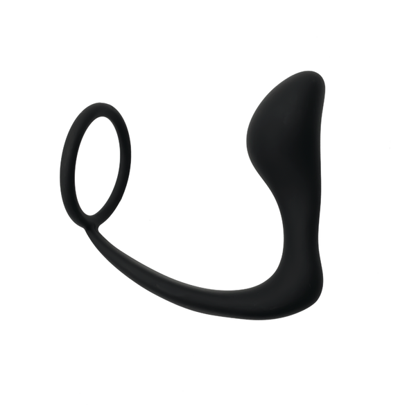 Adore U Höm prostate stimulator with cock ring, black silicone, curved ergonomic shape