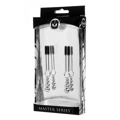 Adorn Triple Bead Nipple Clamp Set by Master Series shown in black display packaging with clear window