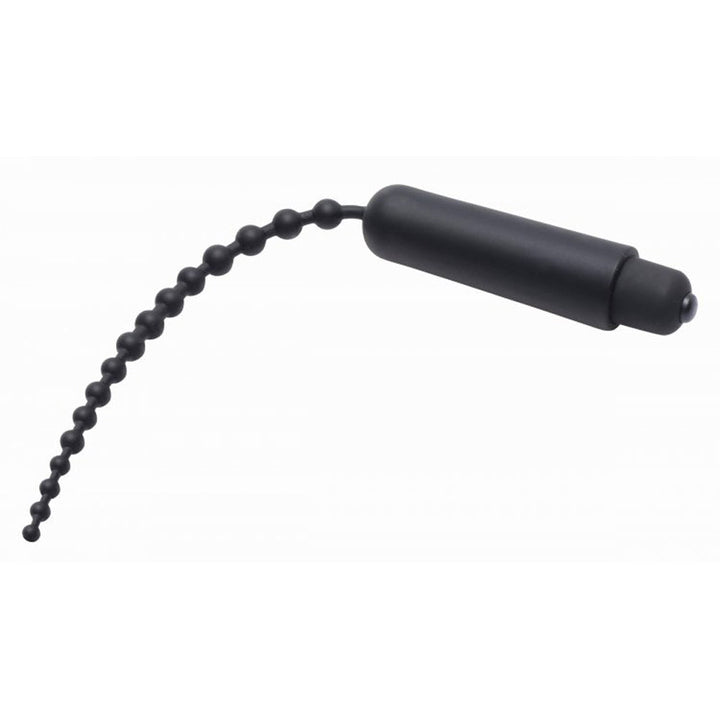 XR Dark Rod Vibrating Beaded Silicone Urethral Sound – black silicone sound with graduated beads