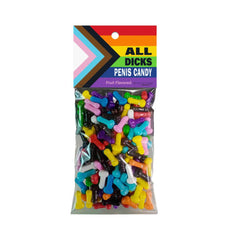 All Dicks Penis Candy bag filled with colorful fruit-flavored novelty candies in fun shapes