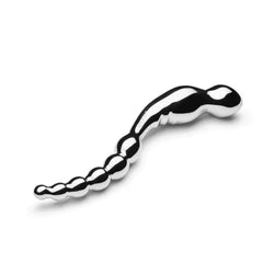 Alternate angle of Swerve stainless steel dildo highlighting polished mirror finish