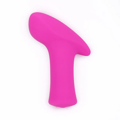 Ambi bullet vibrator side angle showing curved ergonomic handle and broad flat head in pink