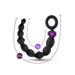 Anal Adventures anal beads dimension diagram showing 9.75in total and 8.5in insertable length