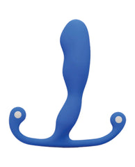 Aneros Helix Syn Trident prostate massager in blue silicone showing curved ergonomic shape