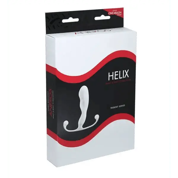 Aneros Helix Trident prostate massager in white and black retail box packaging