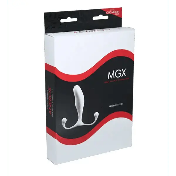 Aneros MGX Trident prostate massager in white packaging with product illustration