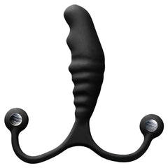 Aneros PSY prostate stimulator front view showing ribbed shaft and dual perineum tabs