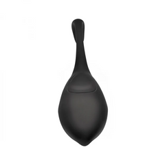Angled close-up of black silicone egg body highlighting smooth matte texture and seam