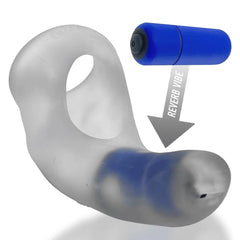 Angled view of BUZZFUCK sling showing vibe placement within the soft TPR body