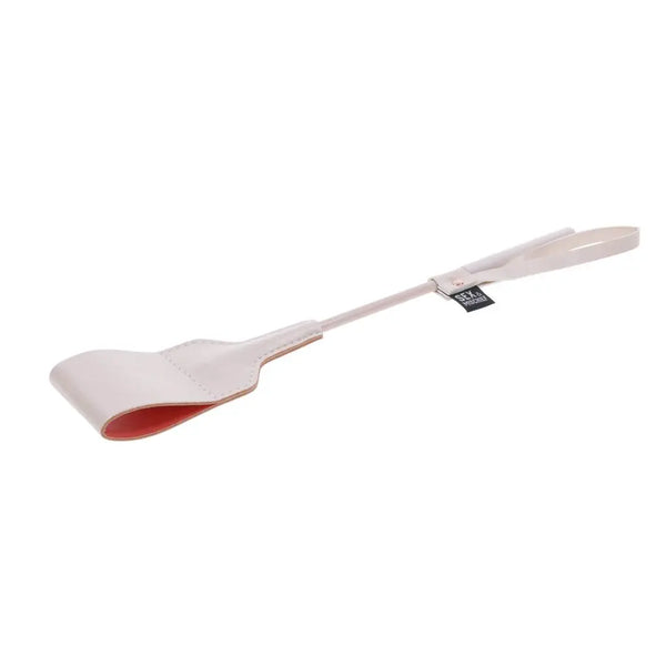 Angled view of the crop displaying the double-layer paddle head with rose-pink underside