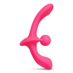 Angled view of Double Tap strapless strap-on highlighting flexible body-safe silicone shaft