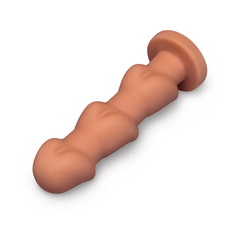 Angled lay-flat view of Headz dildo showing full length, bulbed segments, and suction-cup base underside