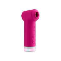 Angled view of Lovense Fizz showing dual control buttons and suction nozzle opening on the handle
