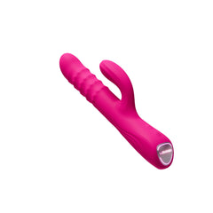 Angled view of Lovense Velvo highlighting the ribbed shaft and illuminated base button