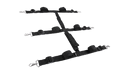 Angled view of multiple black straps displaying slide-adjuster buckles along the webbing