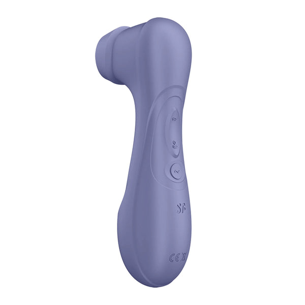 Angled view of Pro 2 Generation 3 lilac vibrator showing nozzle tip and full body silhouette