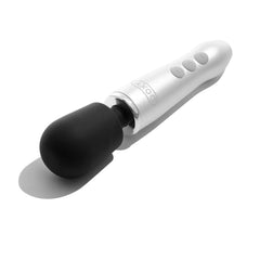 Angled rear view of Doxy Go showing silver body, DOXY branding, and rounded black head