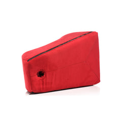 Angled rear view of red Deluxe Wand Saddle highlighting wand-insertion hole and zip seam