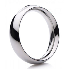 Angled close-up of the Sarge cock ring highlighting its high-polish mirror-finish surface