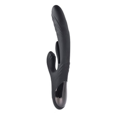 Angled side view of the Rapid Rabbit vibrator showing glossy black charging port at the base