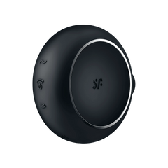 Angled side view of Satisfyer Pro To Go 3 displaying control buttons on left edge of round body