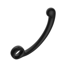 Angled side view of SVibe AXI showing curved shaft, bulbous tip with control button, and loop base