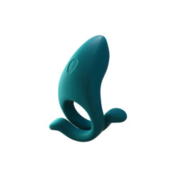 Angled view of teal Dame Hug ring showing adjustable fit and dual-tail base design