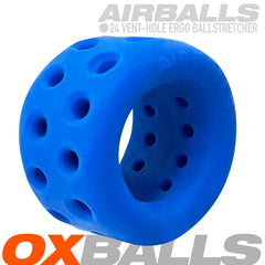 Angled three-quarter view of blue Oxballs Airballs 24-vent-hole ergo ball stretcher