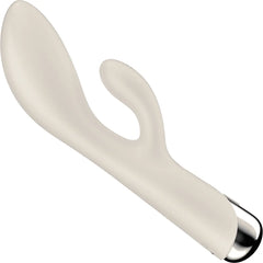 Angled top view of Spinning Rabbit 1 showing dual-arm silicone design and curved shaft