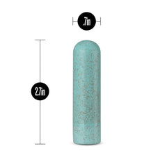 Aqua bullet vibrator with size dimensions labeled: 2.7in length by 0.7in width