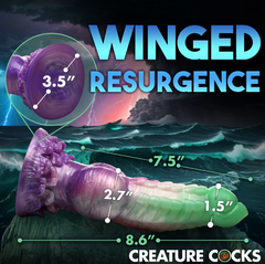Aqua Phoenix Dildo dimensions diagram: 8.6in total length, 2.7in max width, 3.5in suction base