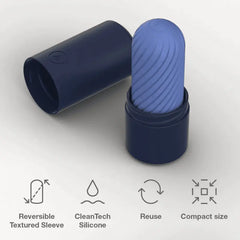 Arcwave Ghost sleeve partially inserted in case with icons noting reversible, reusable, compact design