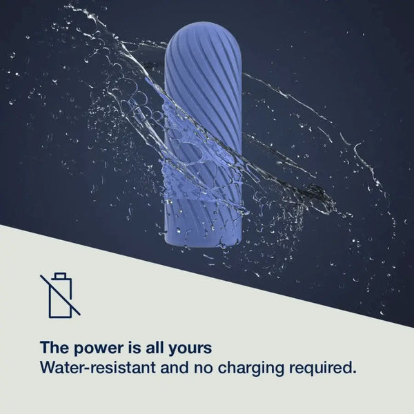 Arcwave Ghost stroker surrounded by water splash, highlighting water-resistant, no-charge-needed use
