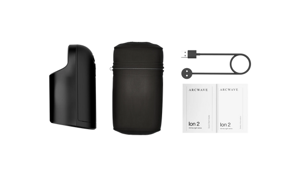 Arcwave Ion 2 full kit laid flat including device, sleeve, charging cable and two manuals