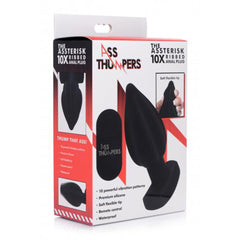 Ass Thumpers Assterisk 10X Ribbed Anal Plug retail packaging showing product features and remote control