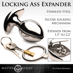 Ass Vault Locking Ass Expander packaging showing plug, keys, and lock; expands 1.5" to 2.2"