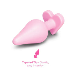 B-Mine pink silicone plug on its side highlighting the tapered tip for comfort