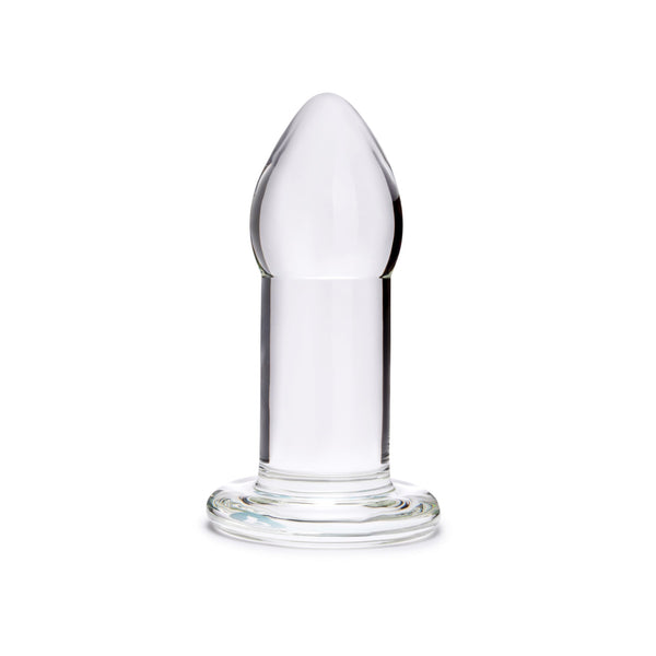 b-Vibe Advanced 8-Inch Glass Anal Dilator in clear borosilicate glass with flared base