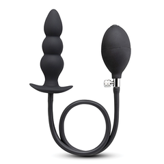 b-Vibe Beaded Inflatable Anal Plug with hand pump bulb and silicone tubing, matte black