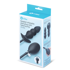 b-Vibe Beaded Inflatable Anal Plug retail packaging showing beaded silicone plug and pump