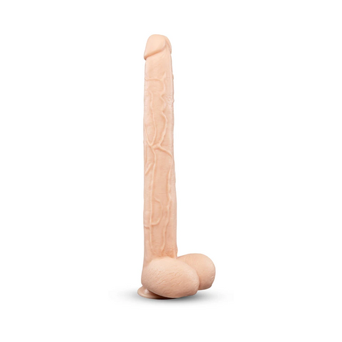 b-Vibe Bone 17-inch realistic dildo in ivory, standing upright showing full shaft detail