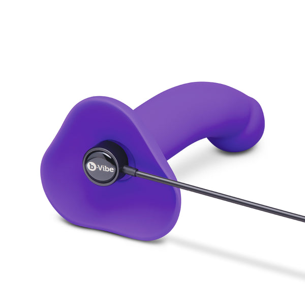 b-Vibe dildo base with magnetic USB charging cable connected showing charging port detail