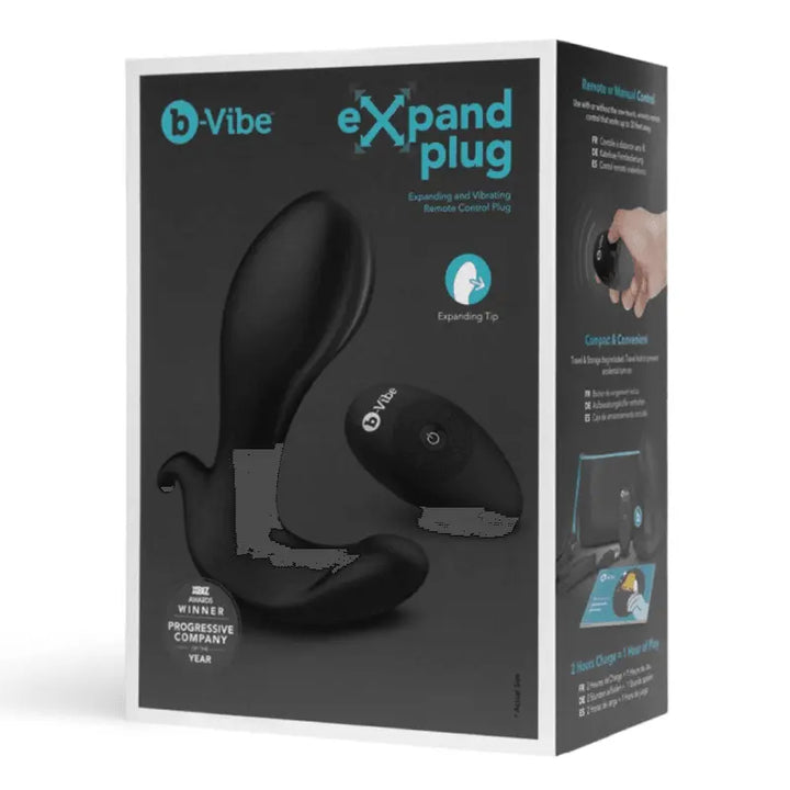 b-Vibe Expand Plug black silicone inflatable anal plug with remote control in box