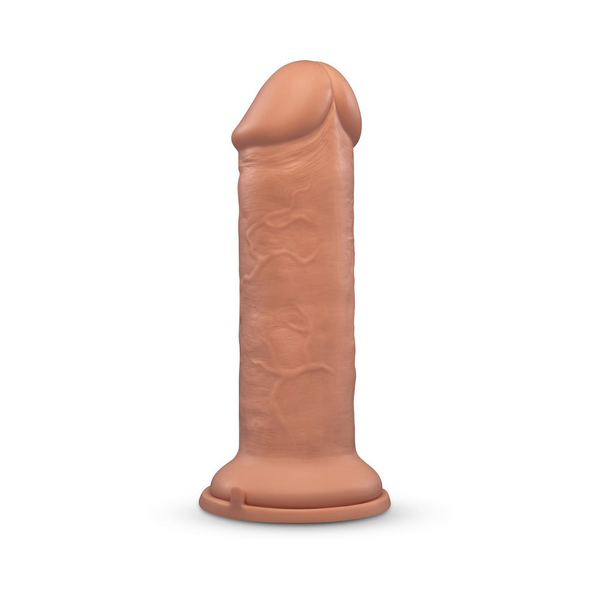 b-Vibe Girth 12-inch caramel-tone silicone dildo with suction cup base, front view