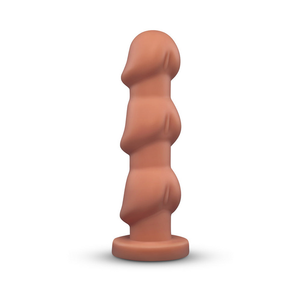 b-Vibe Headz 10.5" multi-bulb dildo in mocha, front view showing segmented silicone shaft