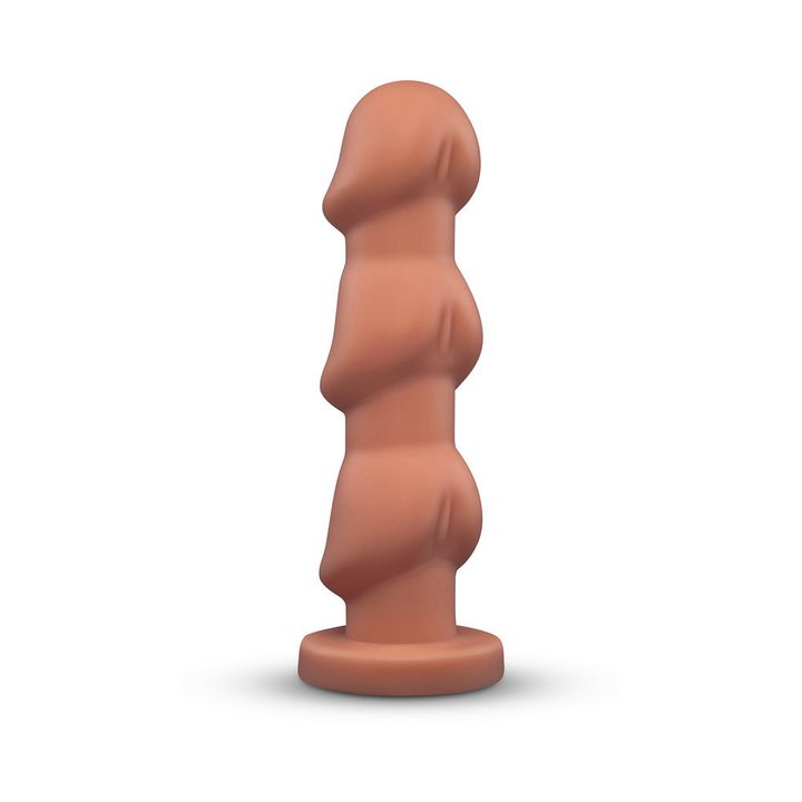 b-Vibe Headz 10.5" multi-bulb dildo in mocha, front view showing segmented silicone shaft