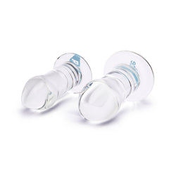 b-Vibe Intermediate Glass Anal Dilators Set, two clear glass plugs shown side by side