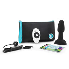 b-Vibe Rimming Plug Petite set with remote, USB charger, travel pouch, and guide