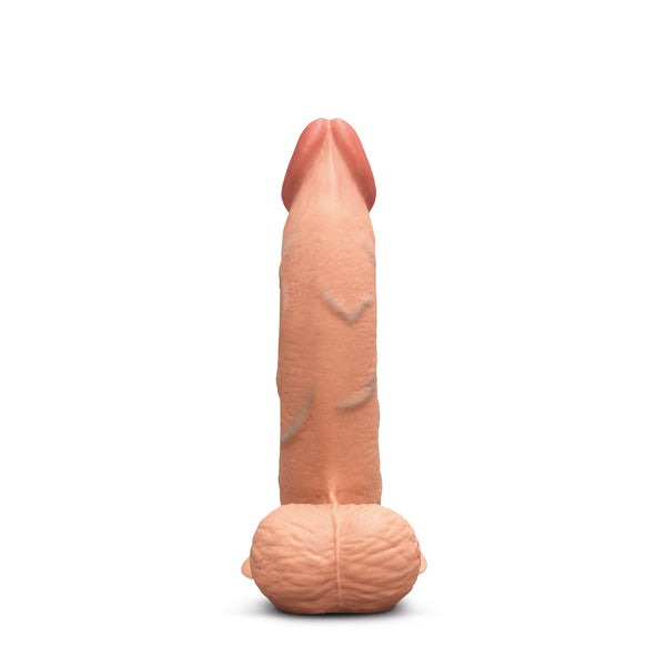 b-Vibe Slipskin 8 Inch Curvy Mocha realistic silicone dildo, front view, upright