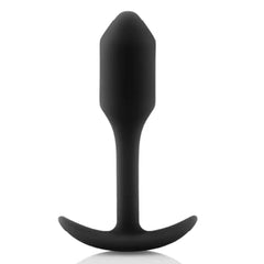 B-Vibe Snug Plug 1 black silicone anal plug front view showing tapered tip and anchor base